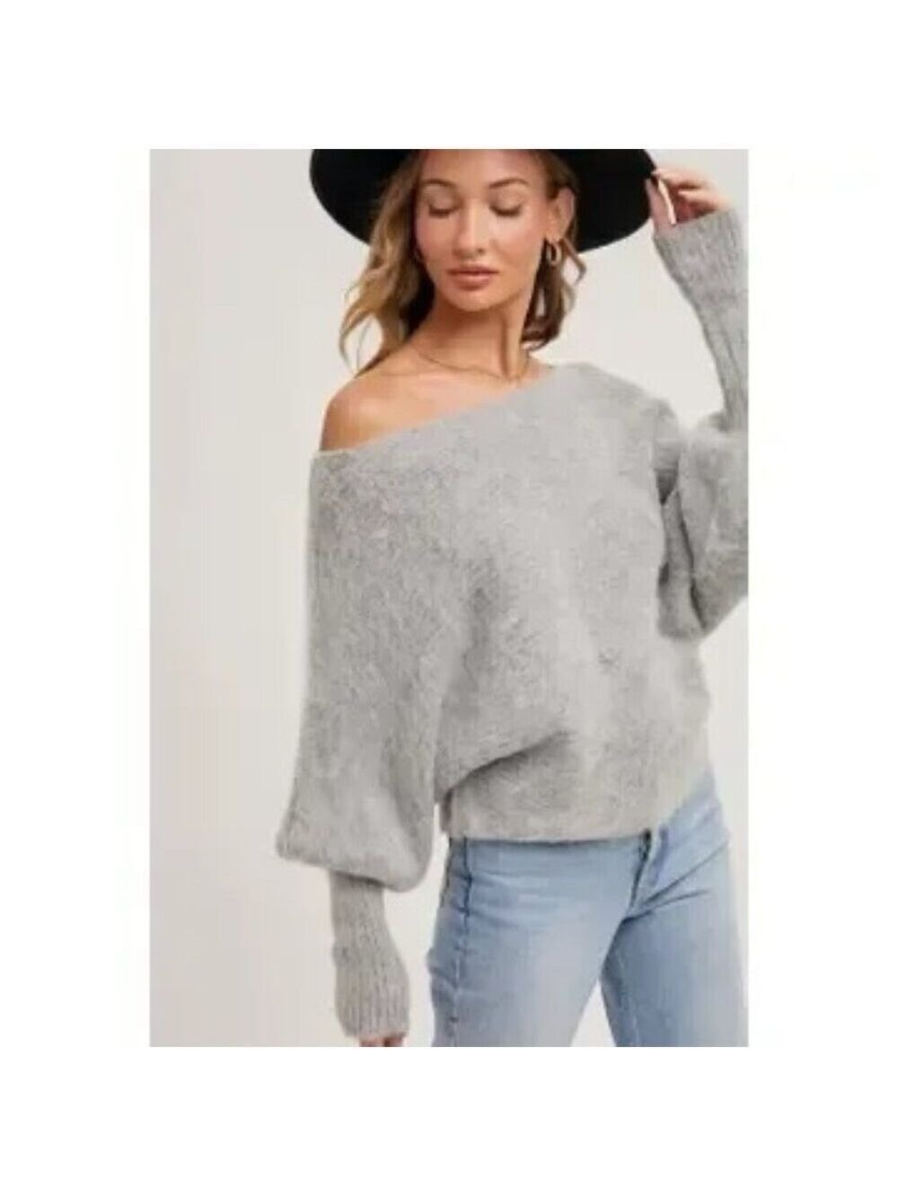 FINAL PIECES!!! CLEAR OUT!!! Boat Neck Dolman Sleeve Ribbed Fuzzy Knit Sweater